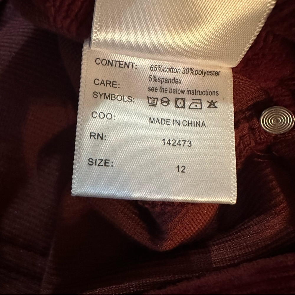 GRACE AND LACE HAPPY PANT CORDUROYS - WINE. Size 12 - Picture 5 of 9